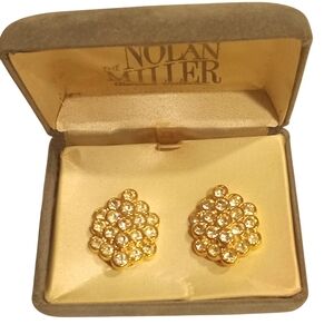 NOLAN MILLER HONEYCOMB CLEAR RHINESTONE GOLD PLATED CLIP EARRINGS